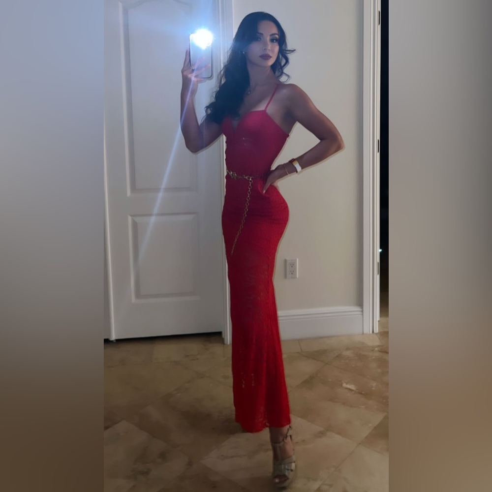 Sexy lace slit red dress size Small